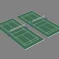 Indoor Badminton Court with Two Green Playing Surfaces White Lines and Net Posts