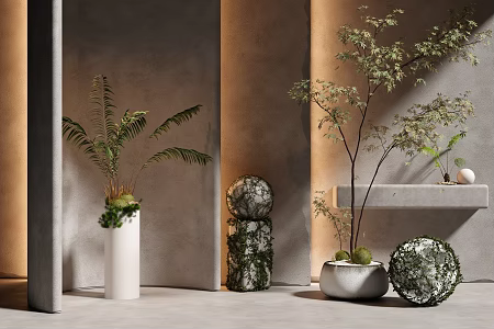 Modern landscape landscaping green plants pile flower bed bonsai garden landscape 3d model