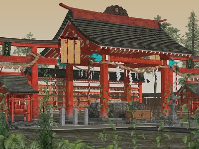 Japanese-style blessing water well pavilion porch ancient building pavilion model