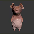 Cute Pink Pig 3D Character Model With Standing Pose And Big Ears