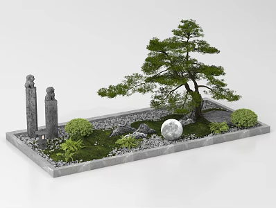 New Chinese Style Courtyard Setches Zen Courtyard Landscape Pine Landscape Landscaping 3d model