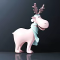 Cute Pink Reindeer Doll with Antlers and Light Blue Scarf Standing on Dark Surface