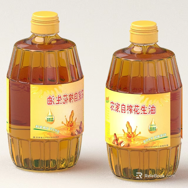 Natural Farmhouse Self Pressed Peanut Oil in Clear Bottles with Labels 3d model 