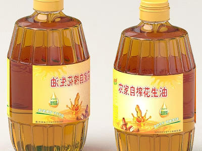 Natural Farmhouse Self Pressed Peanut Oil in Clear Bottles with Labels 3d model