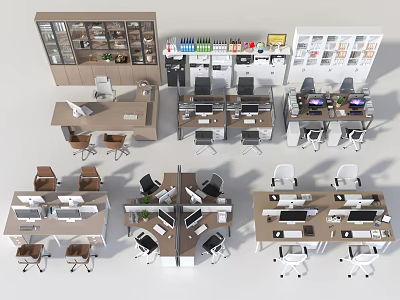 Modern Office Interior With Open Layout Workstations Computers Chairs Bookshelves And Plants 3d model