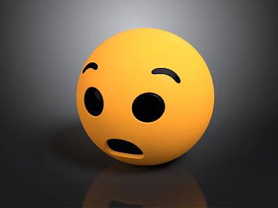 Yellow Surprised Emoji Face With Black Eyes And Open Mouth On Gray Background 3d model