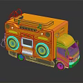 Yellow Mobile Sound Truck With Large Speakers Neon Lights And Control Panel