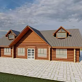 Log Cabin Exterior With Gray Roof Brown Wooden Walls White Door And Dormer Windows