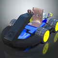 Blue And Black Go Kart With Yellow Wheels Steering Wheel And Brown Seat