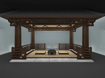 Traditional Chinese Wooden Pavilion With Classic Roof Seats And Central Table 3d model