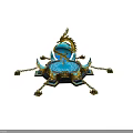 Golden Mythical Dragon Wrapped Around Blue Sphere On Ornate Pedestal With Decorative Chains And Ornaments