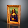 Classic Portrait Painting of Smiling Woman with Landscape Background in Golden Frame