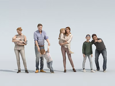 Group of Family Members with Adults and Children Holding Kids and Interacting Together 3d model