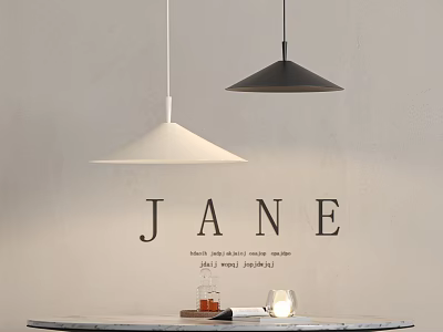 Minimalist White And Black Conical Pendant Lights In Modern Interior Above Table 3d model