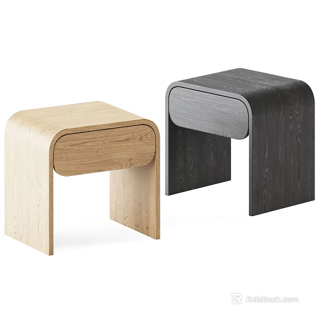 Modern Minimalist Bedside Tables With Light and Dark Wood Finishes and Curved Design 3d model 