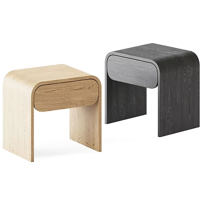 Modern Minimalist Bedside Tables With Light and Dark Wood Finishes and Curved Design 3d model