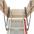 Wooden Wall Mounted Folding Ladder With Sturdy Metal Spring Mechanism And Installation Parts