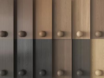 Modern Wall Paneling With Various Wood Grain Colors And Decorative Knobs 3d model