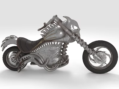 Unique Skull Head Custom Motorcycle With Metallic Frame And Black Leather Seat 3d model
