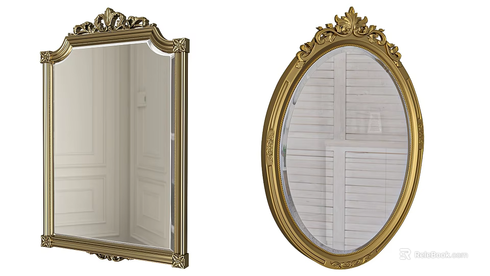 Ornate Golden Framed Rectangular And Oval Decorative Mirrors For Home 3d model 