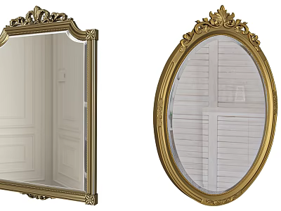 Ornate Golden Framed Rectangular And Oval Decorative Mirrors For Home 3d model
