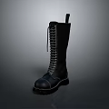 Black Long Leather Boots With Lace Up Design And Thick Rubber Sole