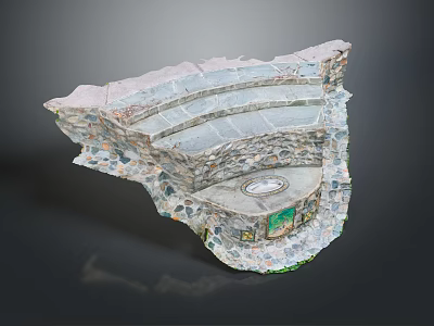 Stone Layered Structure With Circular Platform And Textured Mosaic Details 3d model