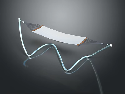 Modern Hammock with Curved Metal Stand White Fabric and Brown Trim in Minimalist Design 3d model