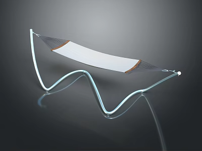 Modern Hammock with Curved Metal Stand White Fabric and Brown Trim in Minimalist Design 3d model