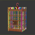 Classic Wooden Birdcage With Intricate Carved Design And Hanging Hook