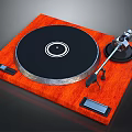 Vintage Turntable With Orange Wooden Base Black Platter And Tonearm