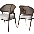 Modern Minimalist Leisure Chairs With Rattan Backrest Wooden Frame And White Cushion