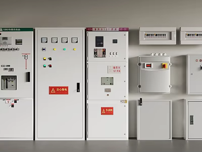 Electrical Control Panels With Distribution Cabinets Switchgear Indicator Lights And Safety Signs 3d model