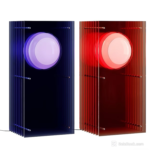Modern Blue And Red Table Lamps With Circular Light And Transparent Panels 3d model 
