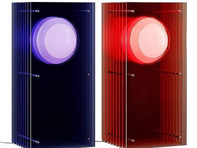 Modern Blue And Red Table Lamps With Circular Light And Transparent Panels 3d model