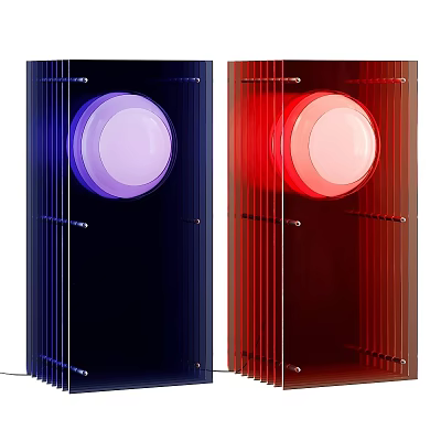 Modern Blue And Red Table Lamps With Circular Light And Transparent Panels 3d model