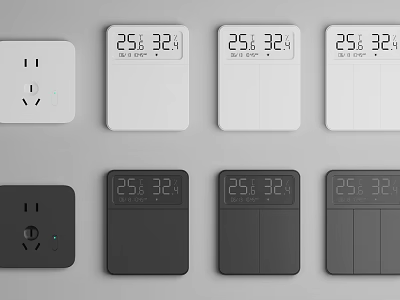 Modern Switch Panels In White And Black With Digital Thermostat Display For Home Interior 3d model