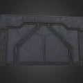 Industrial Entrance Gate Design With Geometric Patterns Circular Emblem And Metal Texture
