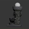 Stone Tiered Garden Fountain Ornament With Top White Sphere Decor