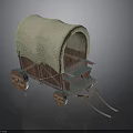 Vintage Wooden Wagon With Woven Beige Canopy Brown Wheels and Hitch Poles Design