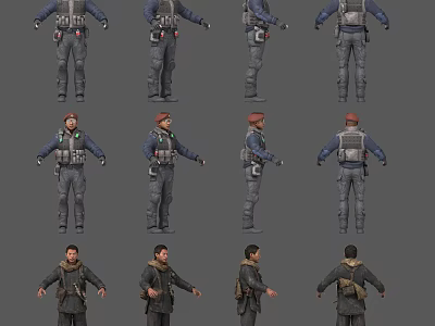 Game Movie Character 3D Model Design Showing Multiple Angles And Tactical Outfits 3d model