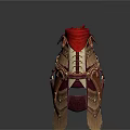 Ancient Leather Armor Featuring Red Bandana Fringe And Decorative Leather Straps