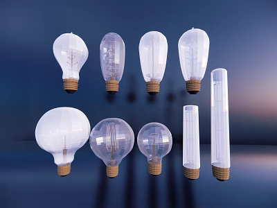 Various Transparent Light Bulbs In Different Shapes With Classic Base 3d model