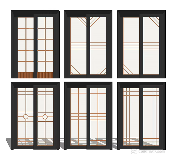 Modern Sliding Doors With Various Decorative Grille Designs And Patterns 3d model