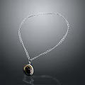 Simple Silver Necklace With Thin Chain And Round Dark Center Pendant