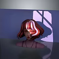 Female Character Bust With Brown Pink Streaked Hair And Window Light Shadow On Purple Background