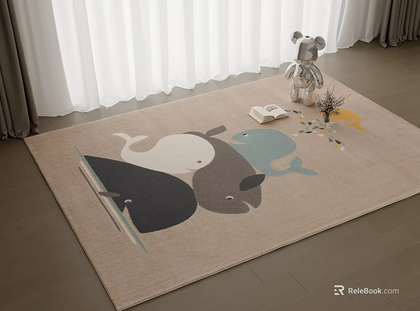 Square Area Rug With Whale Pattern And Beige Background For Kids Room 3d model