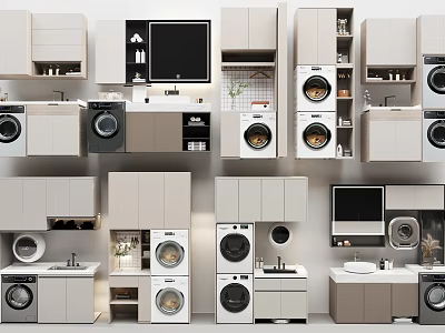 Modern Laundry Room Design With Multiple Washing Machines Cabinets And Countertops 3d model
