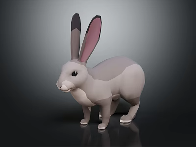 Low Poly Style Gray Rabbit 3D Model With Pink Ears On Dark Background 3d model