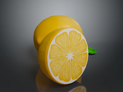 Vibrant Fresh Whole And Sliced Lemons With Green Leaf On Dark Background 3d model